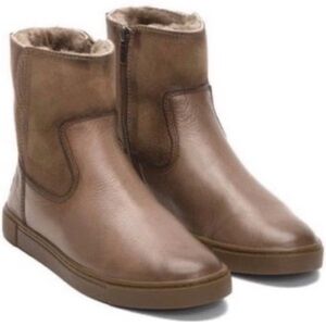 FRYE Gemma Short Shearling Leather and Suede Taupe Grey Brown Boots Sz 5.5